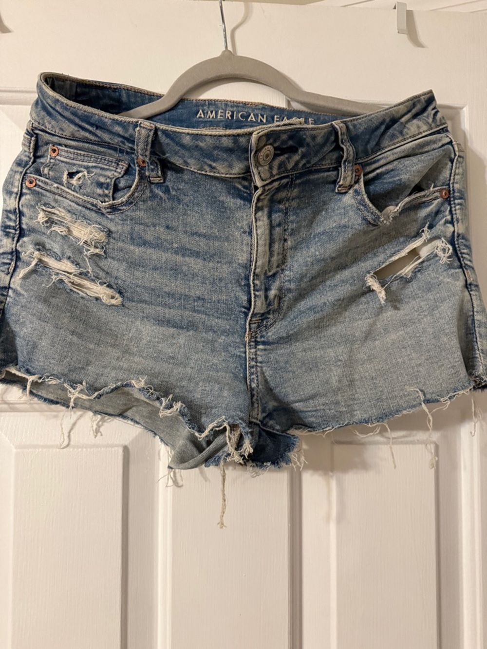 American Eagle Outfitters Distressed Light Blue Denim Shorts-Next Level Stretch
